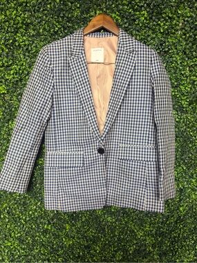 Sandro Navy and White Gingham Blazer